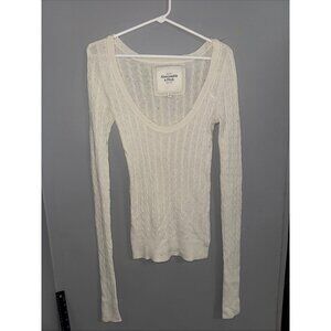 Vintage Abercrombie And Fitch Cable Knit V Neck Sweater Pink Size Medium Y2K